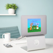 ハッピーイースター!バニーとシックのウサギ シール (デスク上のノートパソコン)
