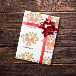 "ハッピーイースター"バニーの耳とピンクの弓パターン ラッピングペーパー