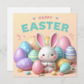 ハッピーイースター – バニーエッグズインパステルカラー シーズンカード (正面/裏面)