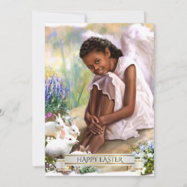 ハッピーイースター。バニーズフラットカード付きリトルエンジェル シーズンカード