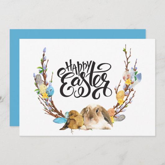 ハッピーイースター |バニーベビーヒックと柳の枝 シーズンカード (正面/裏面)