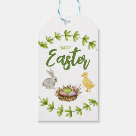 ハッピーイースター、バニー、アヒル、卵をバスケットに ギフトタグ