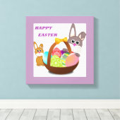 "ハッピーイースター"バニー キャンバスプリント (インサイチュ (ウッドフロア))