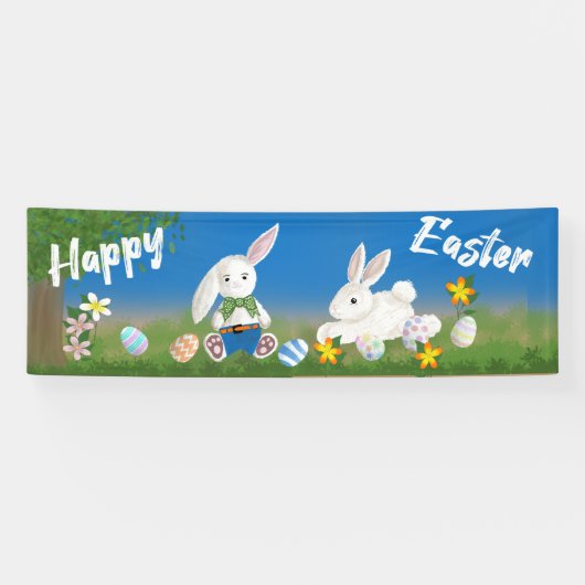 ハッピーイースター |バンニ色彩の鮮やかーとエッグ 横断幕 (横)