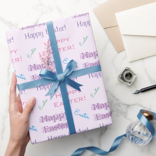 ハッピーイースター!パステルイースターテーマタイポグラフィ ラッピングペーパー (ギフト)