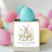 ハッピーイースター（ファミリ名） |かわいいバニー スクエアシール