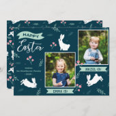 「ハッピーイースター」フローラ2フォトターコイズバニー シーズンカード (正面/裏面)