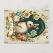 ハッピーイースター、ブライトベージュとヴィンテージバニー シーズンポストカード (正面)