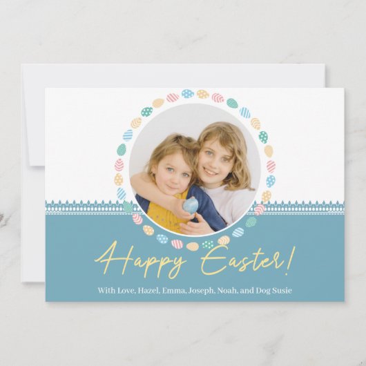 「ハッピーイースター」ブルーイースターリースカスタム写真 シーズンカード (正面)