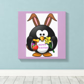 「ハッピーイースター」ペンギンバニー キャンバスプリント (インサイチュ (ウッドフロア))