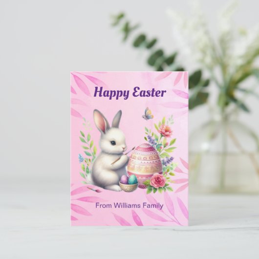ハッピーイースター、ホワイトバ絵画ニーのイースター卵 シーズンポストカード (スタンド正面)