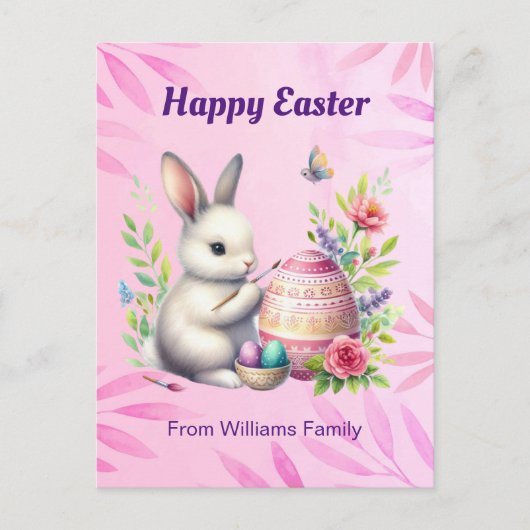 ハッピーイースター、ホワイトバ絵画ニーのイースター卵 シーズンポストカード (正面)