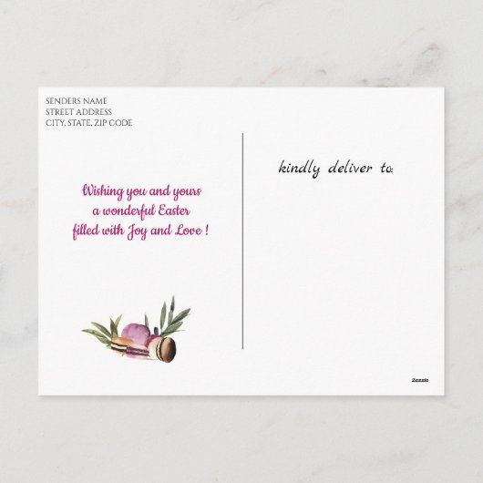 ハッピーイースター |マカロン・アンド・フルーツミニマル春 シーズンポストカード (裏面)