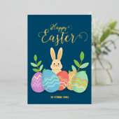 ハッピーイースター |マンガのバニー&エッグ金ゴールド 箔シーズンカード (立ち正面)