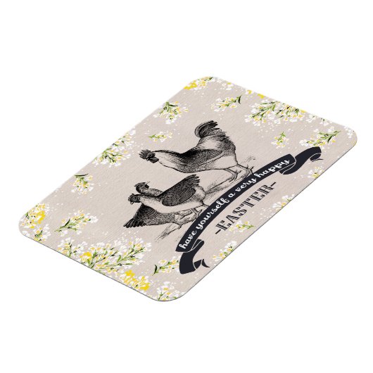 ハッピーイースター。ヴィンテージのルースター&ヘンズギフト マグネット (左側)