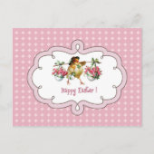 ハッピーイースター。ヴィンテージの花 シーズンポストカード (正面)