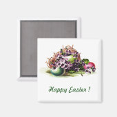 ハッピーイースター。ヴィンテージバスケット（イースターエッグ付） マグネット (正面/裏面)