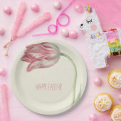 ハッピーイースター |ヴィンテージファインアートピンク&ホワイトチューリップ ペーパープレート (パーティー)