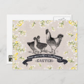 ハッピーイースター。ヴィンテージロスター&ヘンイースター シーズンポストカード (正面/裏面)