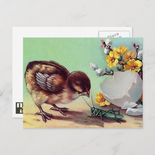 ハッピーイースター。ヴィンテージ シーズンポストカード (正面/裏面)