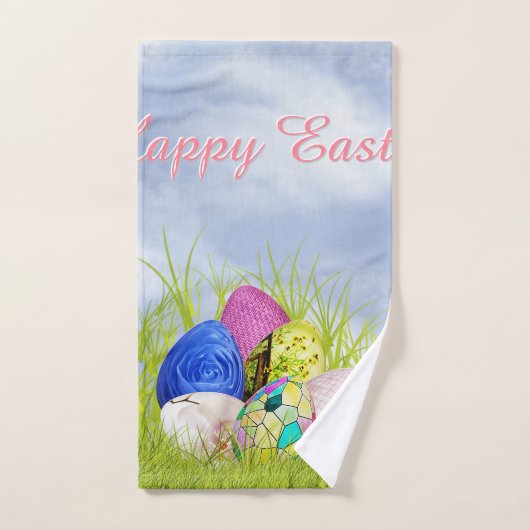 「ハッピーイースター」半ダースの卵花の写真 バスタオルセット (ハンドタオル)