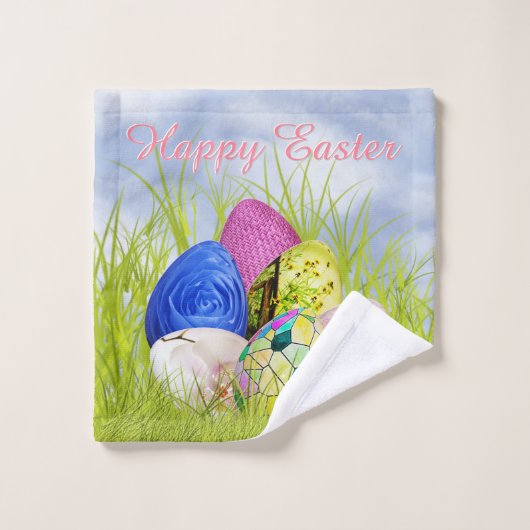 「ハッピーイースター」半ダースの卵花の写真 バスタオルセット (ウォッシュタオル)