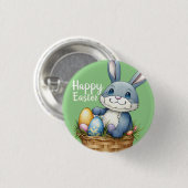 ハッピーイースター、卵かご入りバニー 缶バッジ (正面&裏面)