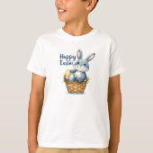 ハッピーイースター、卵かご内のバニーの子供Tシャツ Tシャツ (正面)