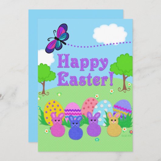 ハッピーイースター!卵感じと虫のように見える シーズンカード (正面/裏面)