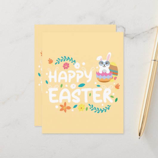 ハッピーイースター、卵、バニー&フラワーステーショナリー (正面/裏面インサイチュ)