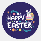 ハッピーイースター、卵、バニー&フラワー ラウンドシール (正面)
