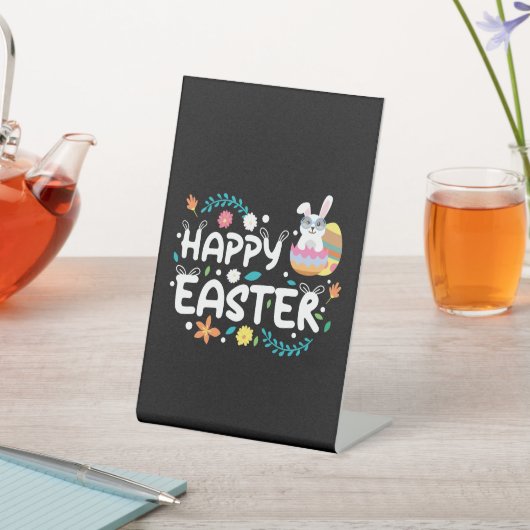 ハッピーイースター、卵、バニー&フラワー 台座サイン (インサイチュ)