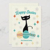 ハッピーイースター、原子時代、ミッドセンチュリーモダン猫 シーズンカード (正面/裏面)
