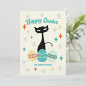 ハッピーイースター、原子時代、ミッドセンチュリーモダン猫 シーズンカード (スタンド正面)