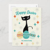 ハッピーイースター、原子時代、ミッドセンチュリーモダン猫 シーズンポストカード (正面/裏面)