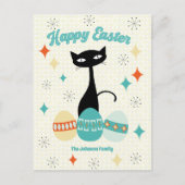 ハッピーイースター、原子時代、ミッドセンチュリーモダン猫 シーズンポストカード (正面)