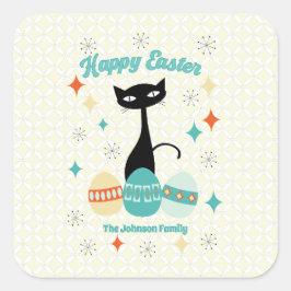 ハッピーイースター、原子時代、ミッドセンチュリーモダン猫 スクエアシール