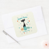 ハッピーイースター、原子時代、ミッドセンチュリーモダン猫 スクエアシール (封筒)