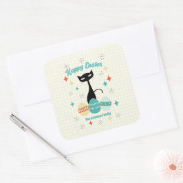 ハッピーイースター、原子時代、ミッドセンチュリーモダン猫 スクエアシール
