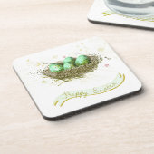 ハッピーイースター! -多彩な卵が付いている鳥の巣 コースター (左側)