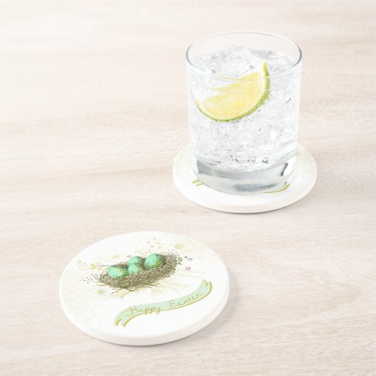 ハッピーイースター! -多彩な卵が付いている鳥の巣 コースター (側面)