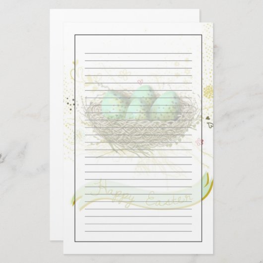 ハッピーイースター! -多彩な卵が付いている鳥の巣 便箋 (正面/裏面)