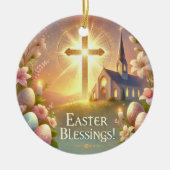 「ハッピーイースター：愛と笑いの日」 セラミックオーナメント (正面)