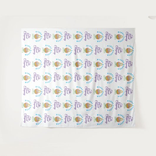 ハッピーイースター|手順と写真の背景を繰り返す タペストリー (正面(横))