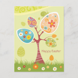ハッピーイースター-抽象芸術ツリー シーズンポストカード