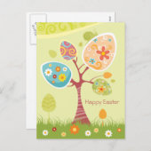 ハッピーイースター-抽象芸術ツリー シーズンポストカード (正面/裏面)