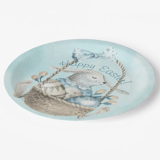 ハッピーイースター!水の色イースターバニー卵バスケット ペーパープレート (アングル)