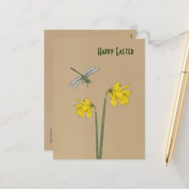 ハッピーイースター、水仙、水仙、トンボ シーズンポストカード