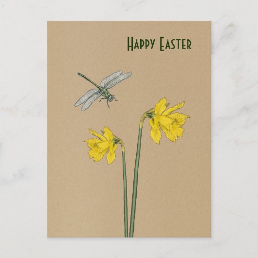 ハッピーイースター、水仙、水仙、トンボ シーズンポストカード (正面)