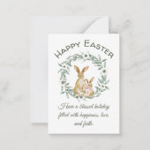 ハッピーイースター、水彩バンニー緑のリース ノートカード (正面)